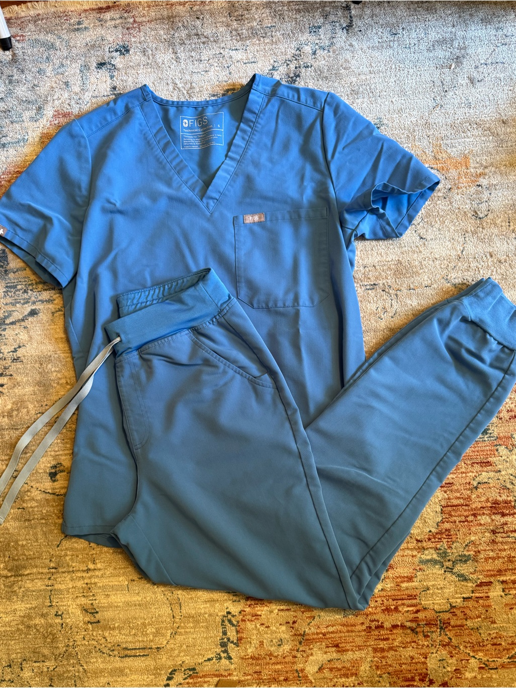 Figs Capri Blue Medical Scrub Set - V-Neck Top & Drawstring Pants